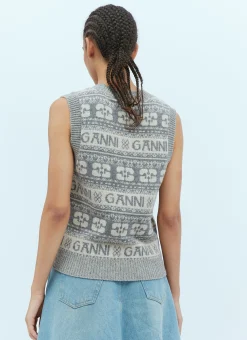 Intarsia Logo Sweater Vest></noscript>GANNI Discount
