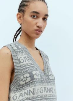 Intarsia Logo Sweater Vest></noscript>GANNI Discount