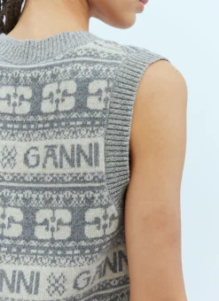 Intarsia Logo Sweater Vest></noscript>GANNI Discount