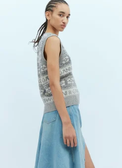 Intarsia Logo Sweater Vest></noscript>GANNI Discount