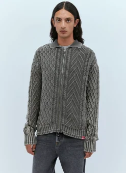 Men Diesel Knitwear^K-Epano Washed Cable Knit Cardigan