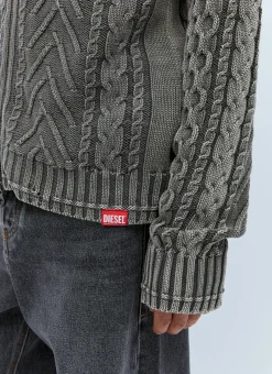 Men Diesel Knitwear^K-Epano Washed Cable Knit Cardigan
