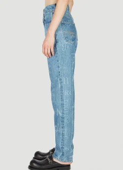 Laser Print Straight Cut Jeans><noscript><img width=