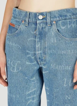 Laser Print Straight Cut Jeans><noscript><img width=