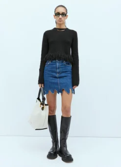 Lasercut Denim Midi Skirt><noscript><img width=