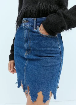 Lasercut Denim Midi Skirt><noscript><img width=