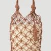 Leather Mesh And Straw Bucket Bag>Miu Miu Sale