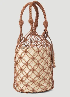 Leather Mesh And Straw Bucket Bag>Miu Miu Sale