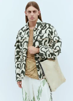 Men Dries Van Noten Tote Bags^Leather-Trimmed Hair Tote Bag