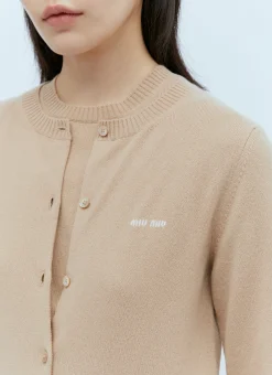 Logo Embroidery Cashmere Cardigan><noscript><img width=