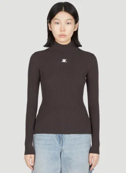 Logo Embroidery High Neck Sweater>Courrèges