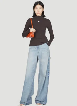 Logo Embroidery High Neck Sweater>Courrèges