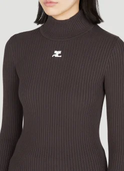 Logo Embroidery High Neck Sweater></noscript>Courrèges