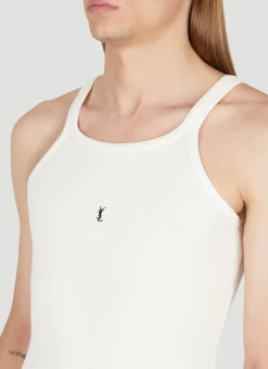 Men Saint Laurent Tops^Logo Embroidery Rib Tank Top
