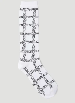 Men JW Anderson Socks^Logo Grid Long Socks