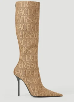 Logo Jacquard High Heeled Boots>Versace