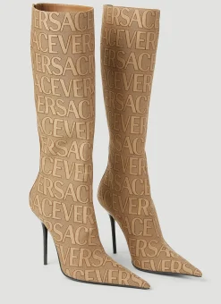 Logo Jacquard High Heeled Boots>Versace