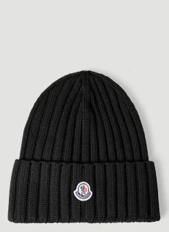 Men Moncler Hats^Logo Patch Beanie Hat