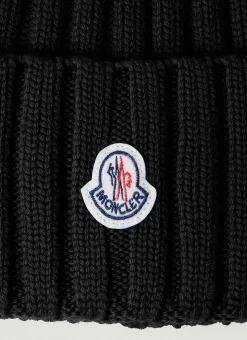 Men Moncler Hats^Logo Patch Beanie Hat