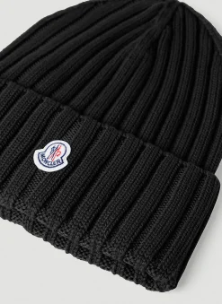 Men Moncler Hats^Logo Patch Beanie Hat