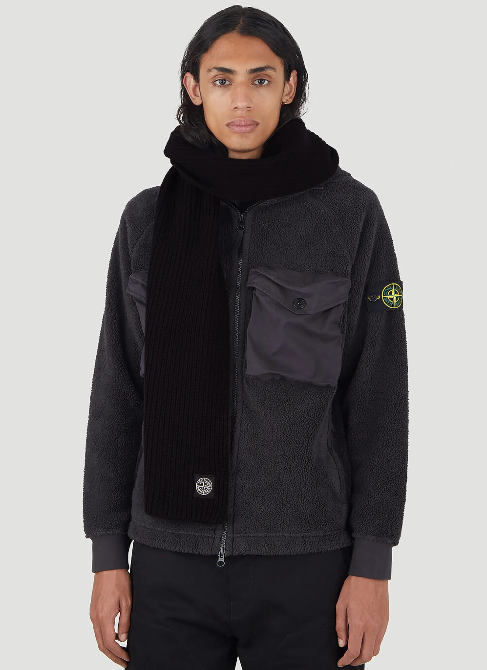 Men Stone Island Scarves^Logo Patch Knit Scarf