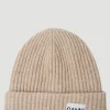 Men GANNI Hats^Logo Patch Ribbed Beanie Hat