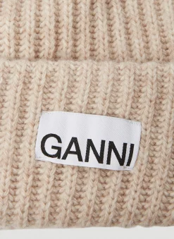 Men GANNI Hats^Logo Patch Ribbed Beanie Hat