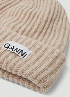 Men GANNI Hats^Logo Patch Ribbed Beanie Hat