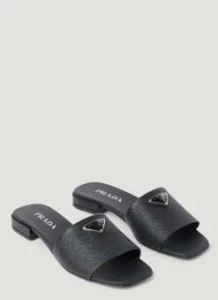 Logo Plaque Block Heel Sandals>Prada Clearance