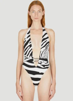 Logo Plaque Plunge Swimsuit>Dolce & Gabbana