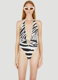 Logo Plaque Plunge Swimsuit>Dolce & Gabbana