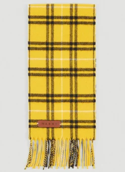 Men Marni Scarves^Logo Plaque Wool Check Scarf
