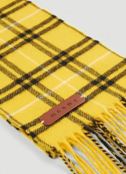 Men Marni Scarves^Logo Plaque Wool Check Scarf