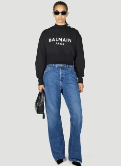 Logo Print Cropped Sweatshirt>Balmain Sale