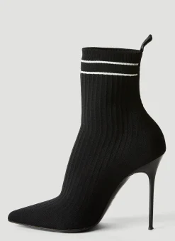 Logo Print Knit High Heel Boots><noscript><img width=