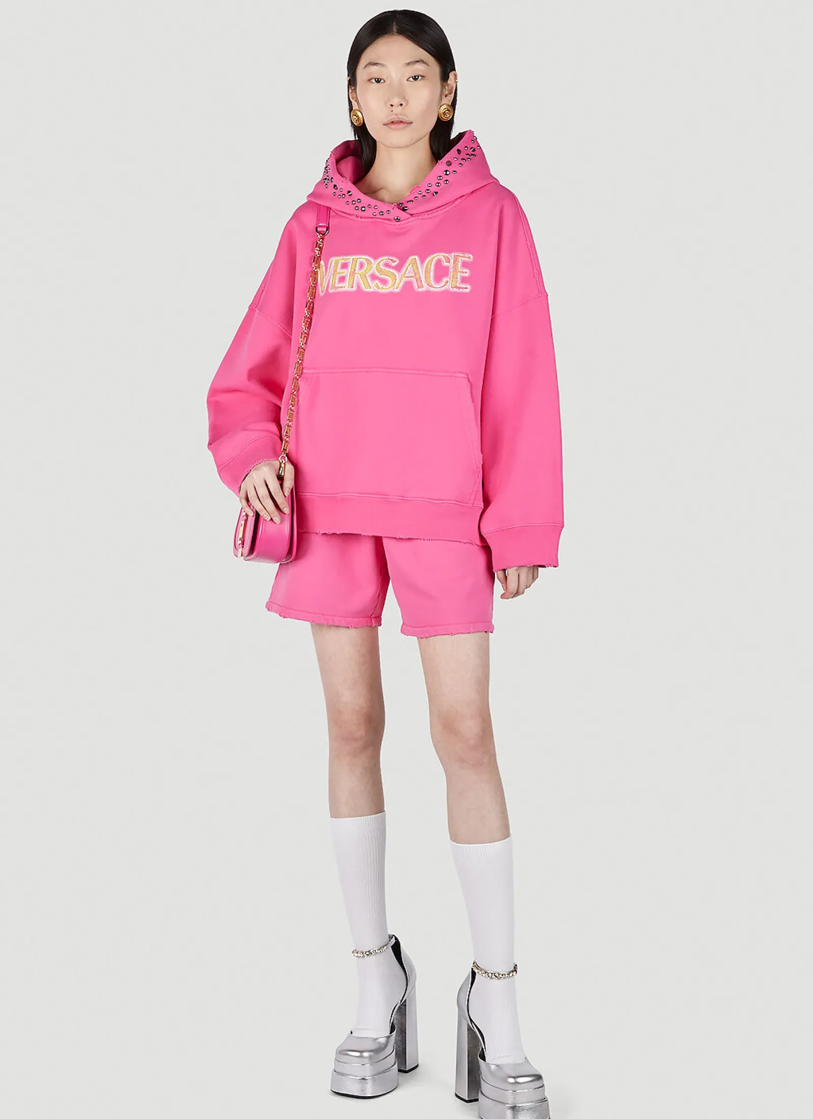 Logo Print Track Shorts>Versace