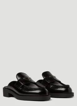 Logo-Plaque Leather Mules>Prada Discount
