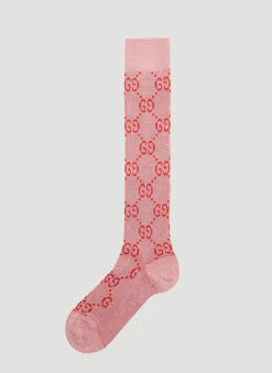 Men Gucci Socks^Metallic Interlocking G Motif Calf Socks