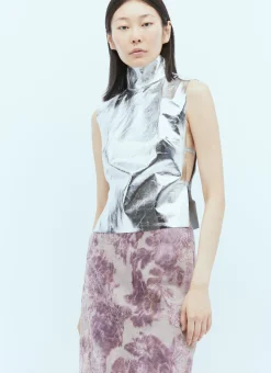Metallic-Coated Leather Vest>Dries Van Noten Online