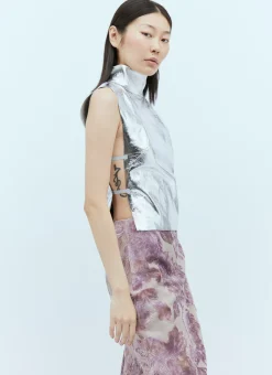 Metallic-Coated Leather Vest><noscript><img width=