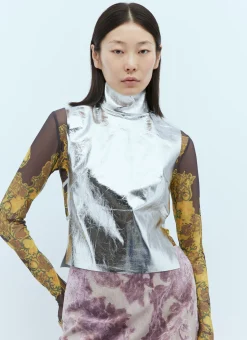 Metallic-Coated Leather Vest><noscript><img width=