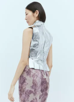 Metallic-Coated Leather Vest><noscript><img width=