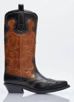 Mid Shaft Embroidered Western Boots>GANNI Outlet