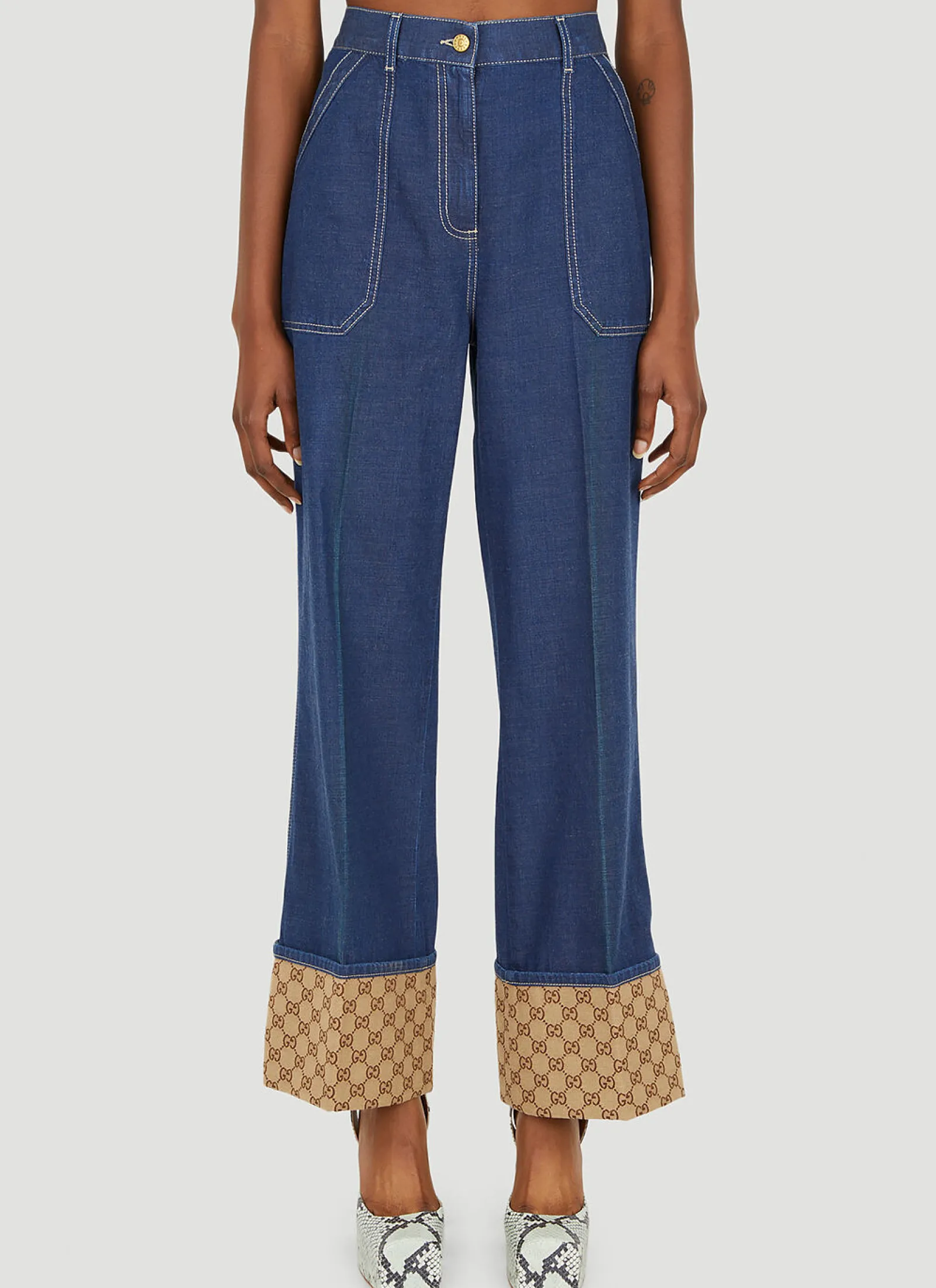 Monogram Cuff Jeans>Gucci