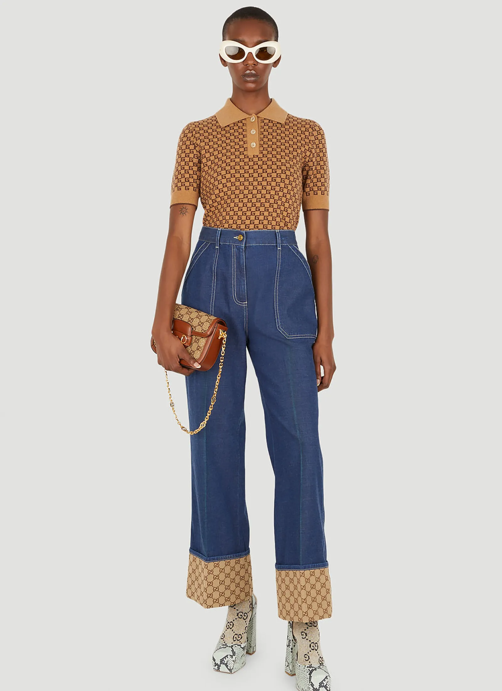 Monogram Cuff Jeans>Gucci