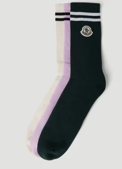 Men 7 Moncler FRGMT Hiroshi Fujiwara Socks^Pack Of Three Logo Patch Socks