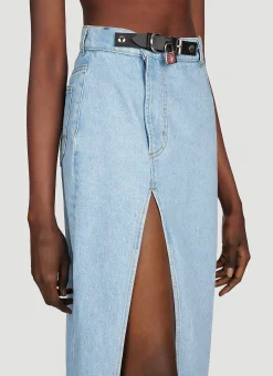 Padlock Strap Long Slit Denim Skirt></noscript>JW Anderson New