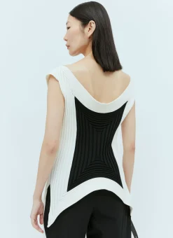 Pointed Contrast Ribbed Top>Issey Miyake Hot