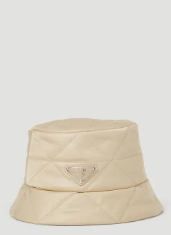 Men Prada Hats^Quilted Logo Bucket Hat