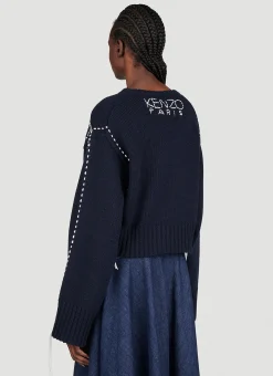 Sashiko Stitch Embroidered Sweater></noscript>Kenzo Sale